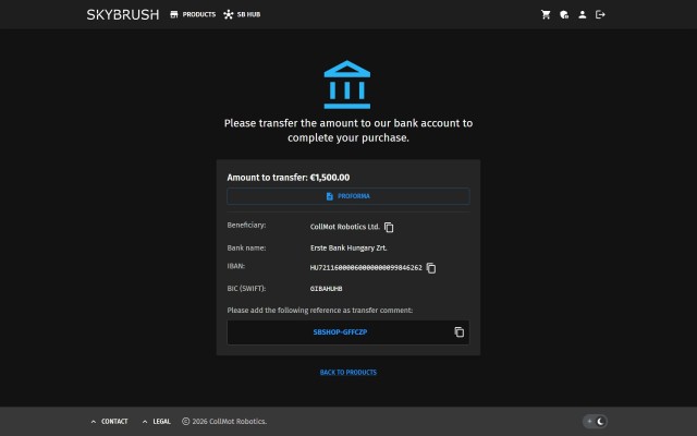 Bank transfer payment in Skybrush Store